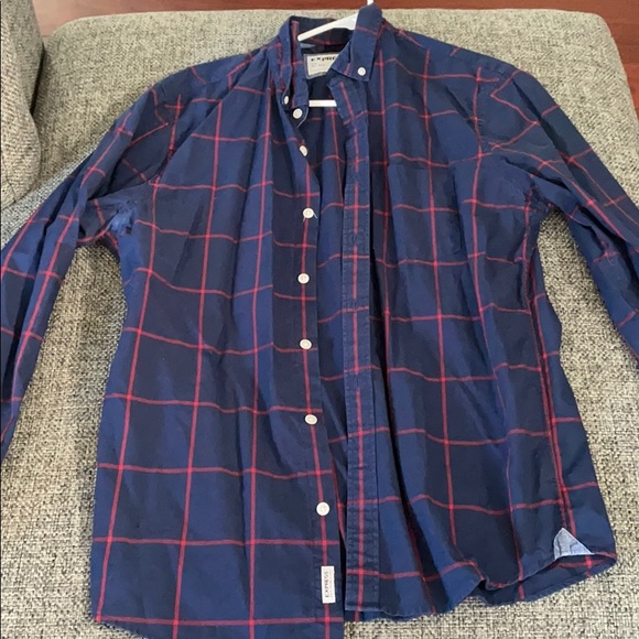 Express button down navy and red shirt (wore once) - Picture 1 of 2